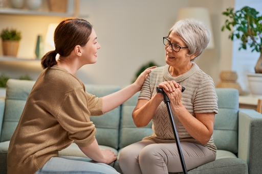 An elderly lady receiving care in her own home