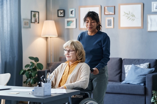 An elderly woman receiving live-in care at home